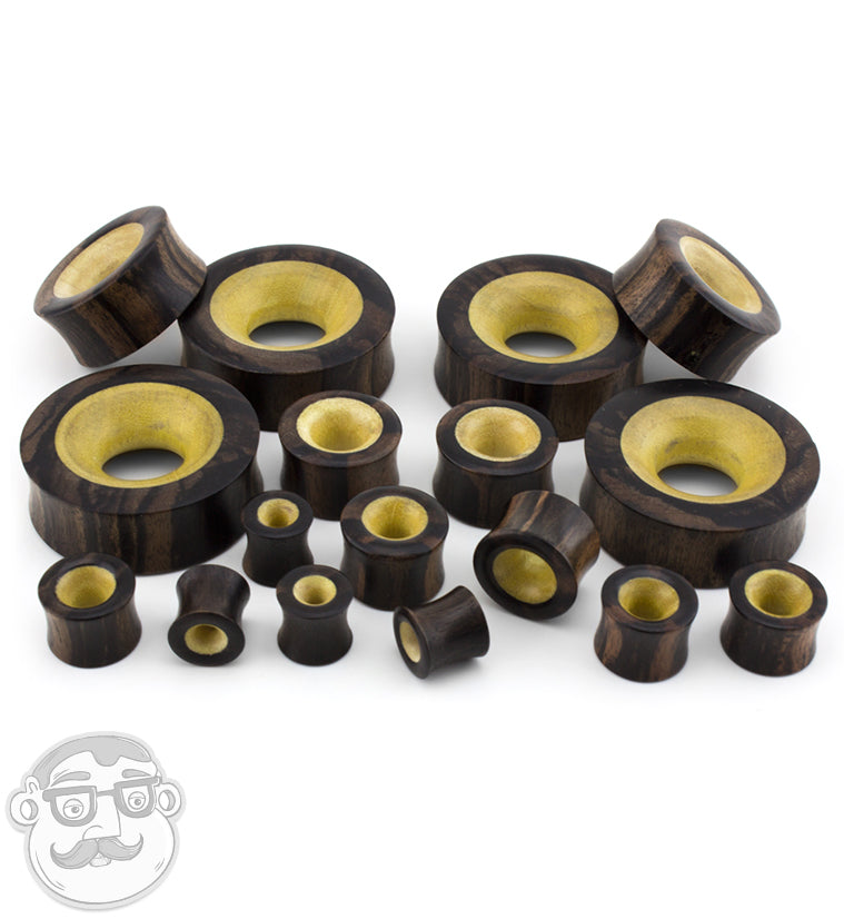 Concave Areng Wood Tunnels With Crocodile Wood Inlay