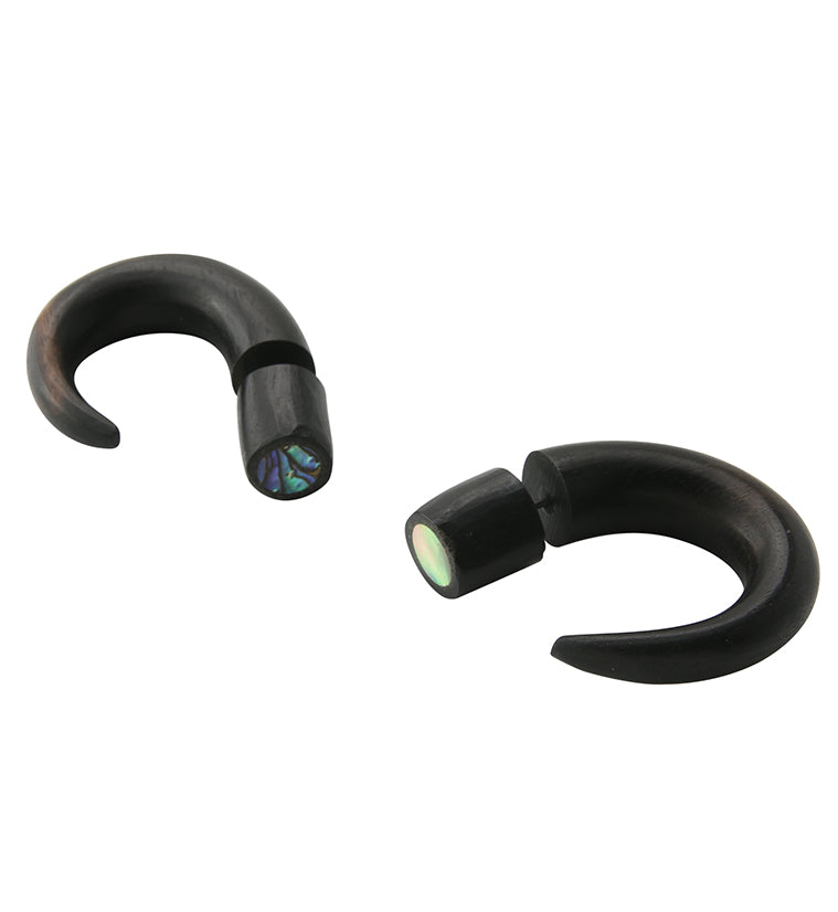 Areng Wood Fake Gauge Abalone Inlay Circular Tapers Tribal Earrings