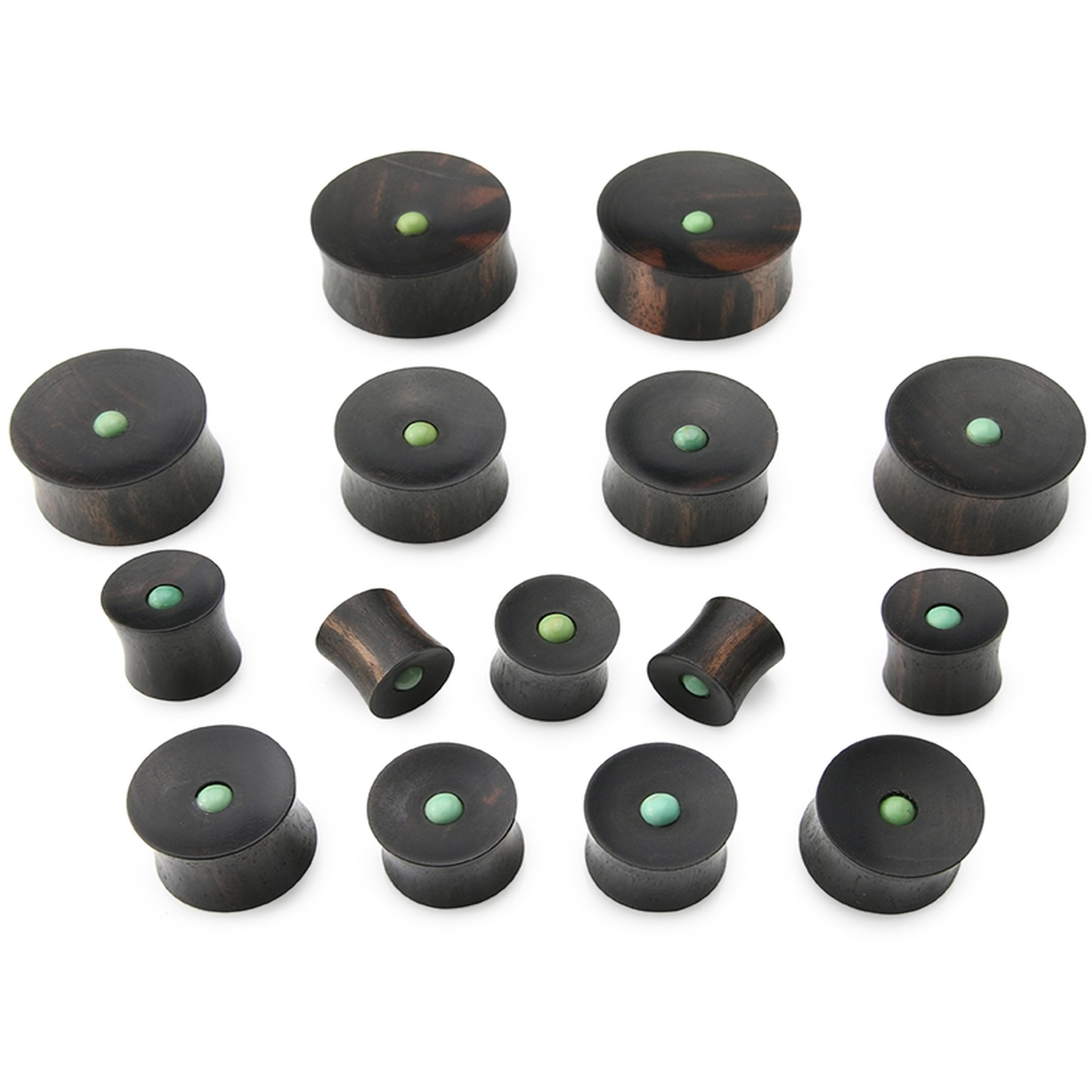 Areng Wood Plugs with Green Turquoise Inlay