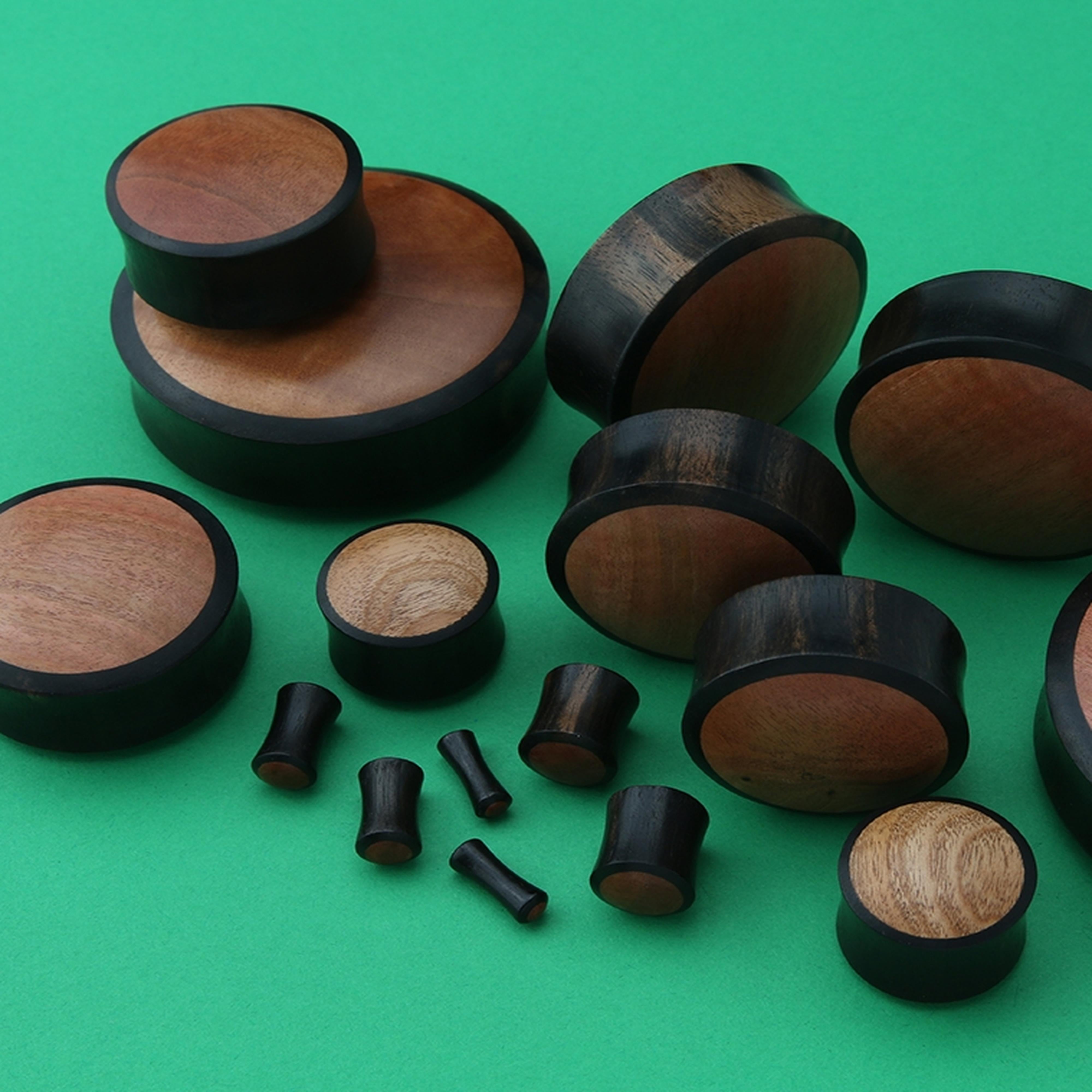 Areng Wood Plugs with Pink Ivory Inlay