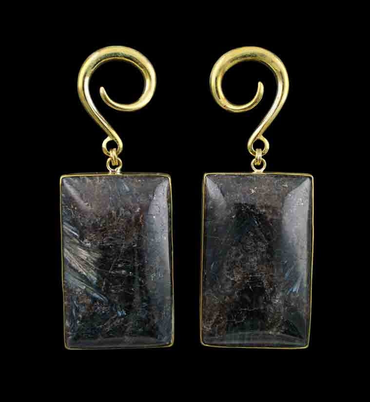 Arfvedsonite Stone Hanging Rectangular Ear Weights