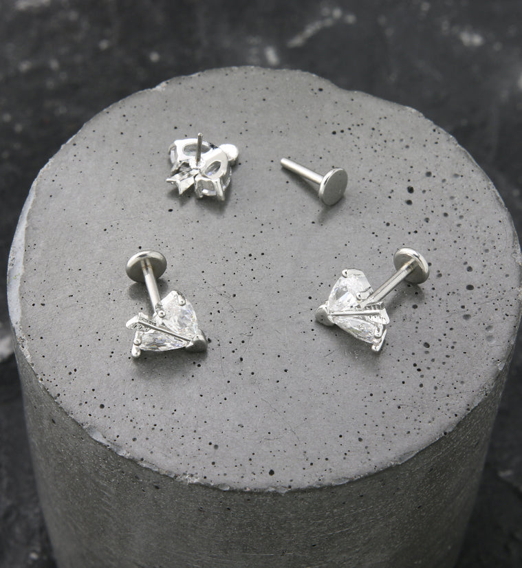 Arrow Heart CZ Stainless Steel Threadless Labret