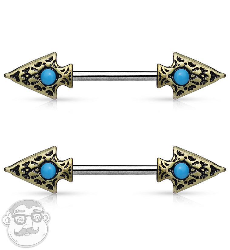 14G Howlite Turquoise Blade Nipple Ring Barbell