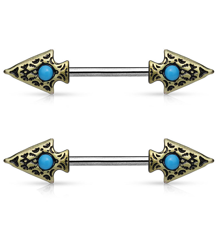 14G Arrowhead Turquoise Nipple Ring Barbell