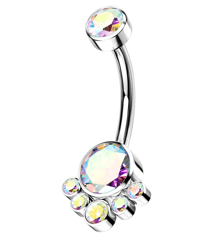 Rainbow Aurora CZ Cluster Belly Button Ring