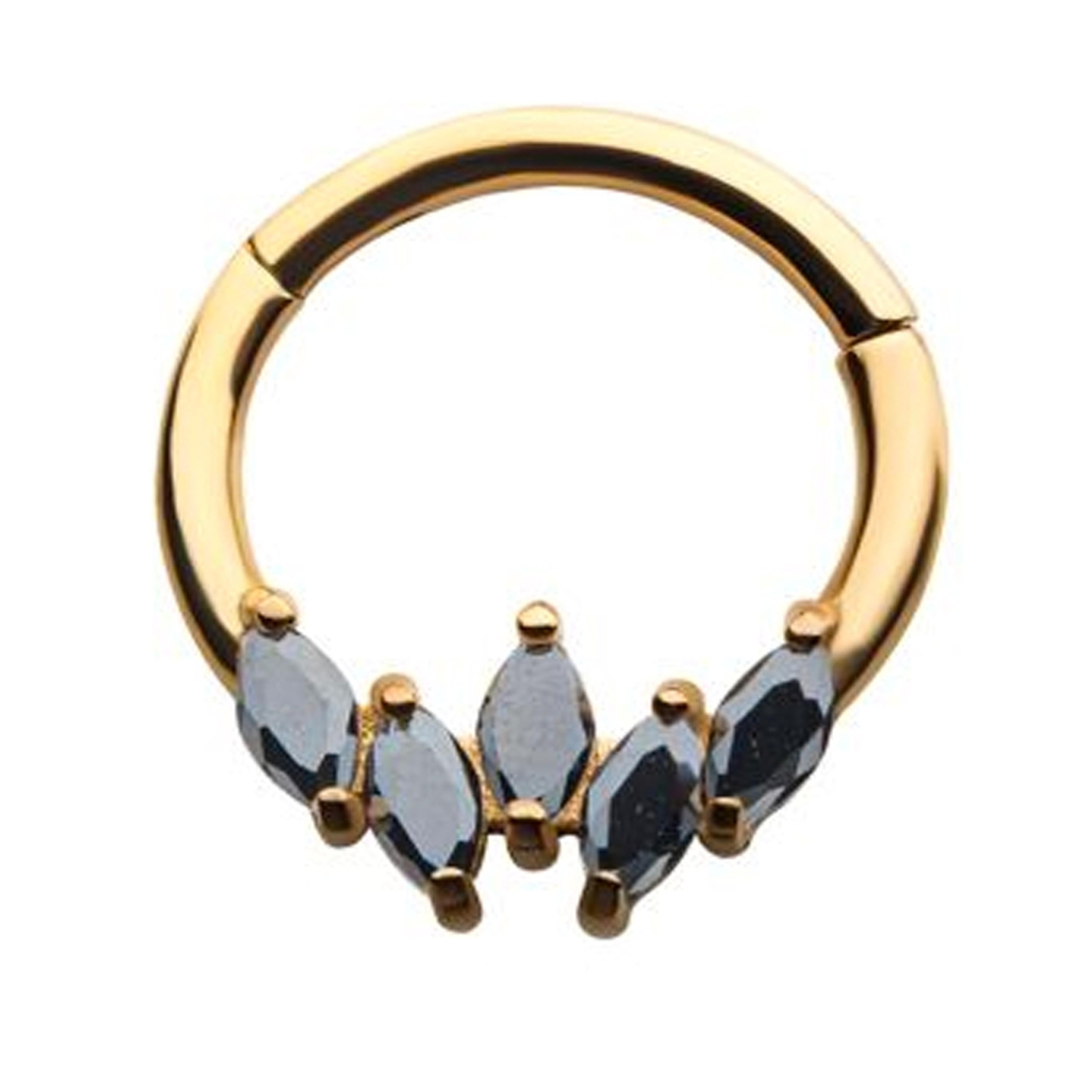 Auroral Black CZ Gold PVD Hinged Segment Ring