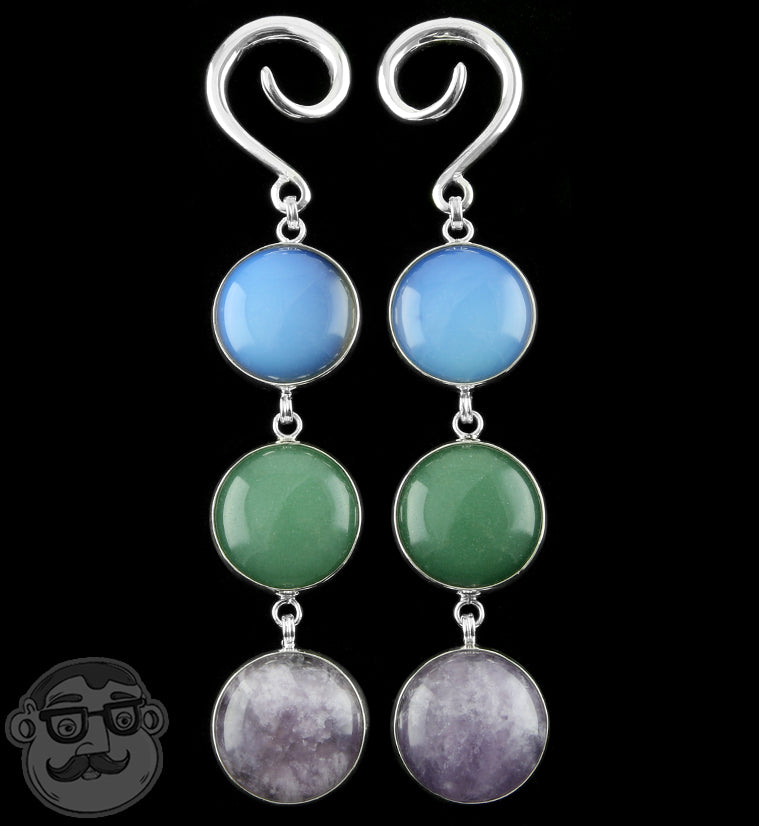 Ternary Aventurine X Opalite X Amethyst Hanging Ear Weights