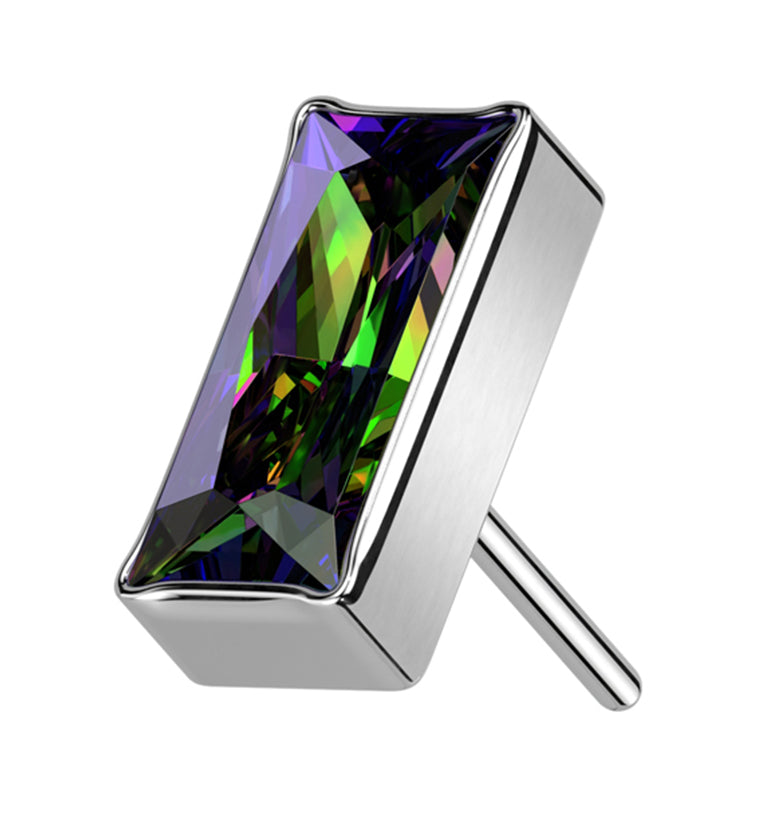 Baguette Black Aurora CZ Threadless Titanium Top