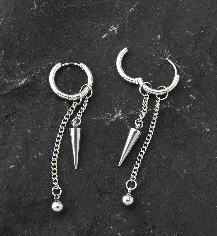 Ball Cone Dangle Stainless Steel Hoop Earrings