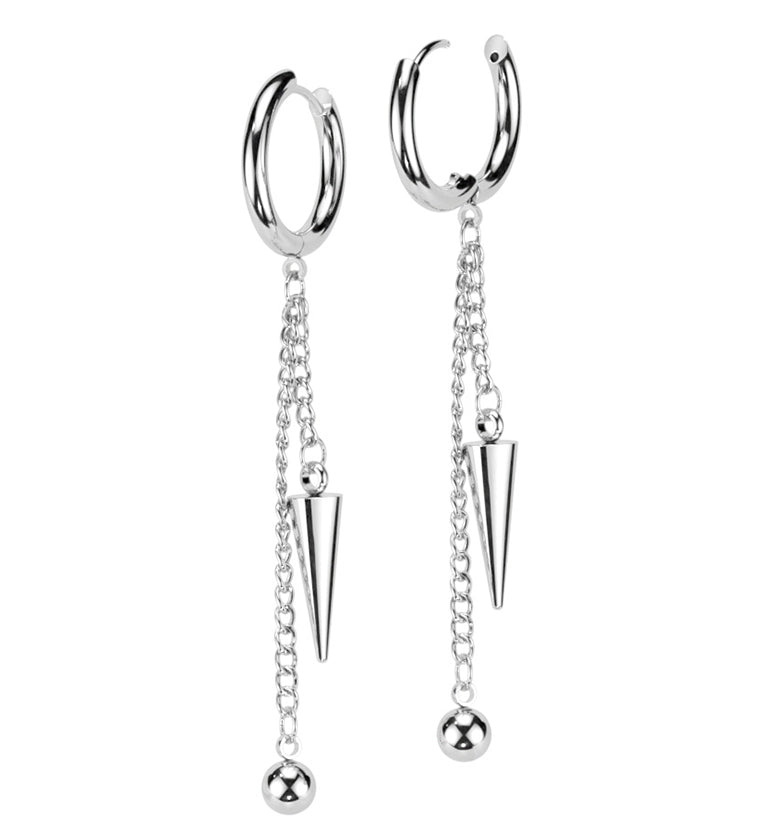 Ball Cone Dangle Stainless Steel Hoop Earrings