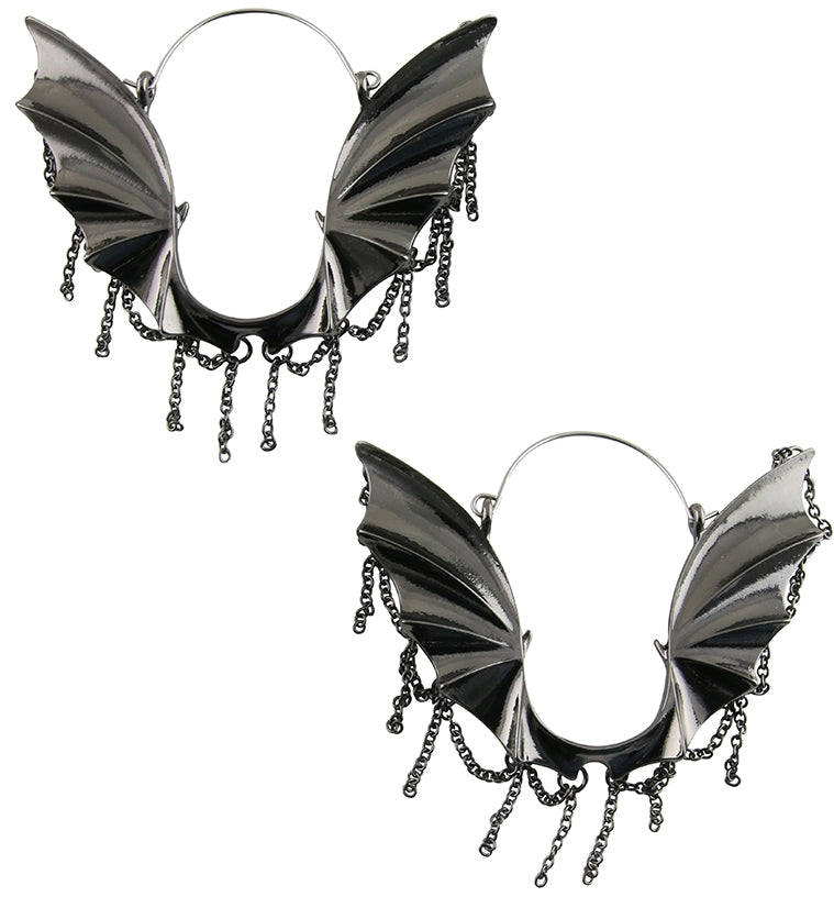 20G Black Bat Chain Plug Hoops