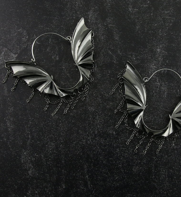 20G Black Bat Chain Plug Hoops