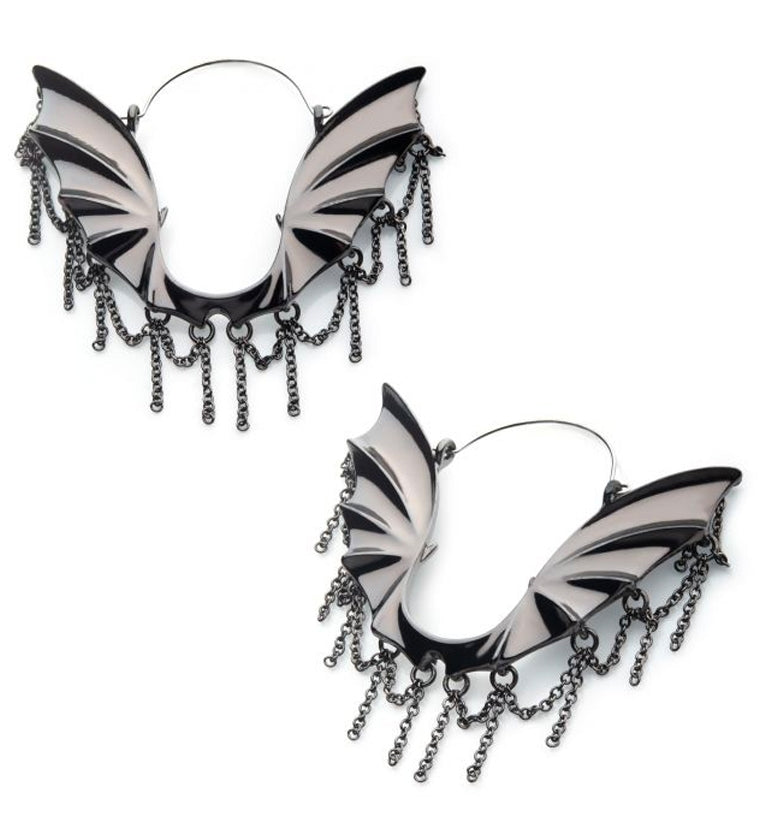 20G Black Bat Chain Plug Hoops