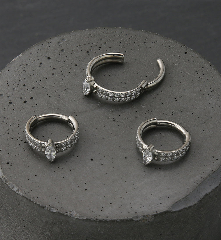 Bauble Double Line CZ Titanium Hinged Segment Ring