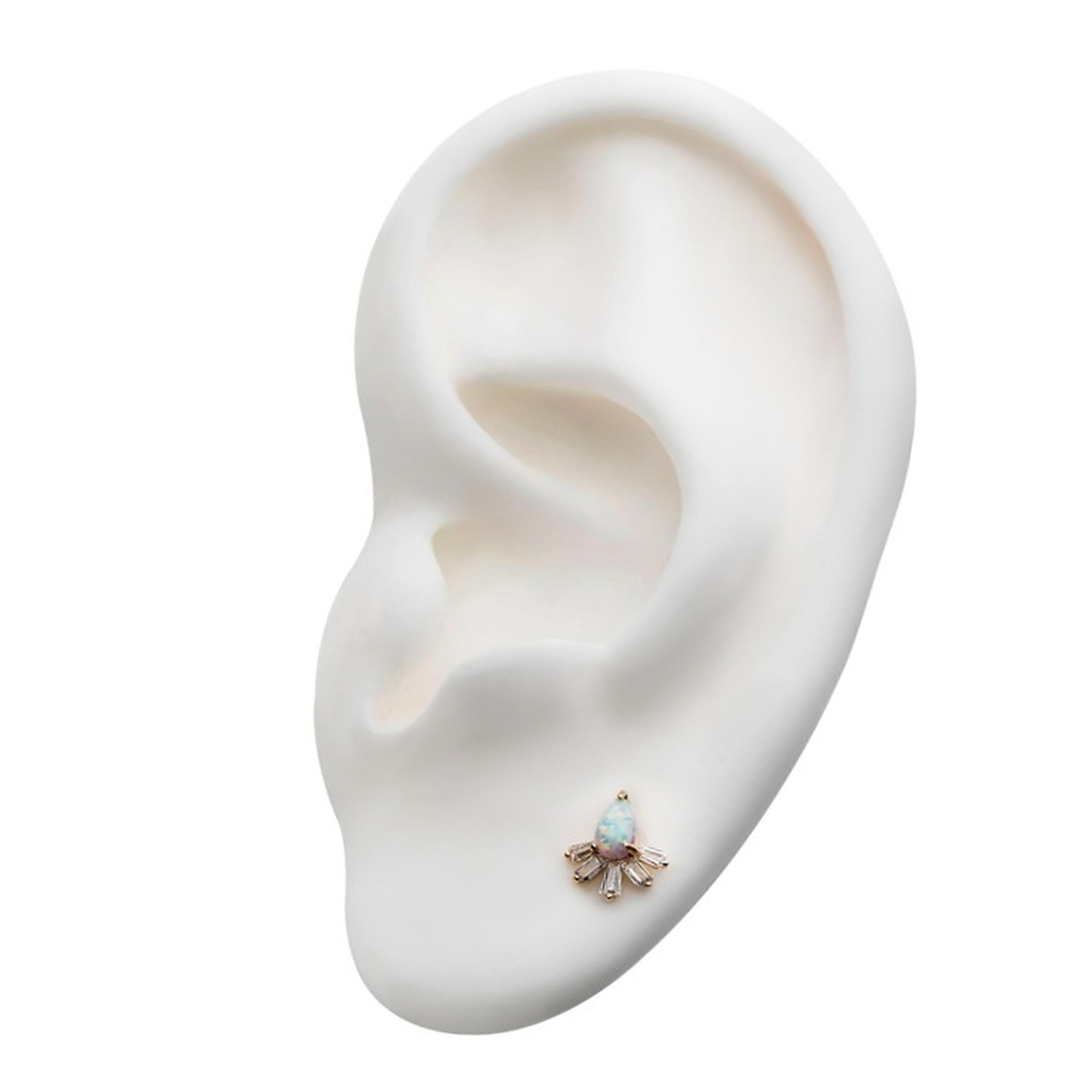 14kt Gold Bawl Teardrop Opalite Threadless Top