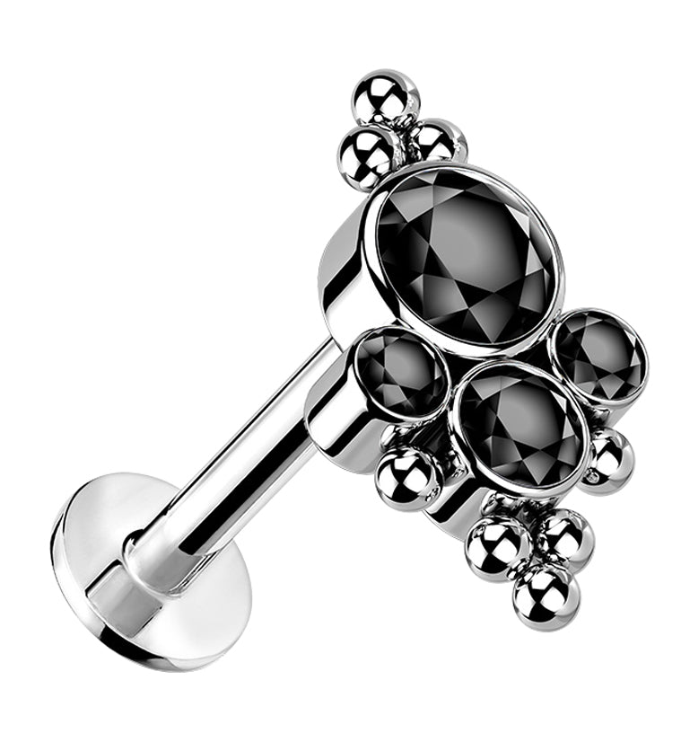 Beaded Array Black CZ Titanium Threadless Cartilage Barbell
