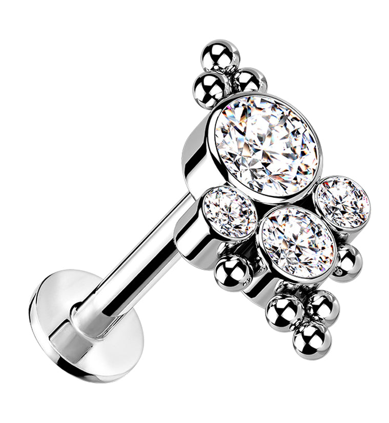 Beaded Array Clear CZ Titanium Threadless Cartilage Barbell