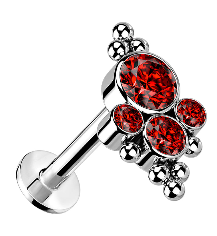 Beaded Array Red CZ Titanium Threadless Cartilage Barbell