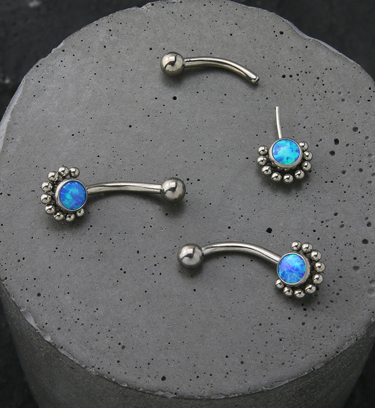 Beaded Blue Opalite Titanium Threadless Curved Barbell