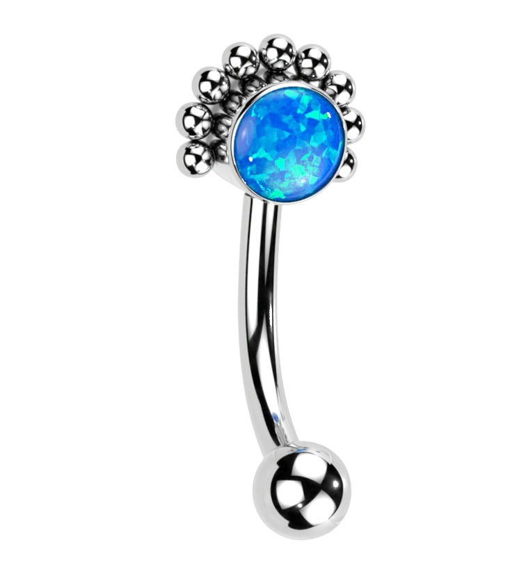 Beaded Blue Opalite Titanium Threadless Curved Barbell