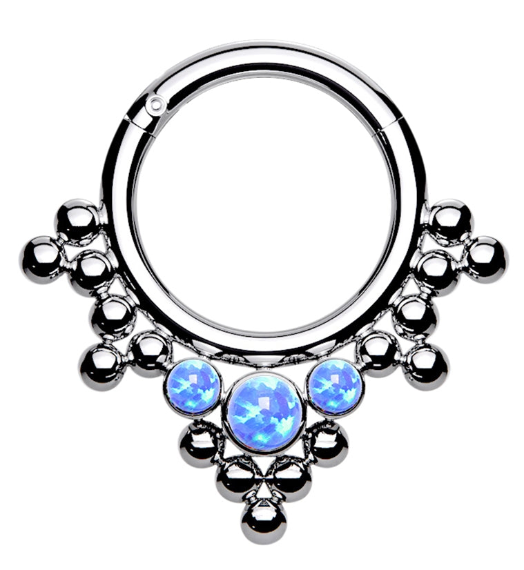 Titanium Hinged Beaded White Opalite Segment Ring