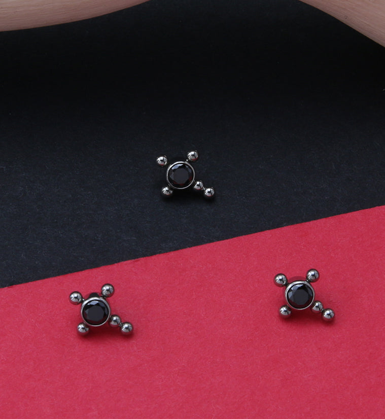 Beaded Cross Black CZ Titanium Internally Threaded Top