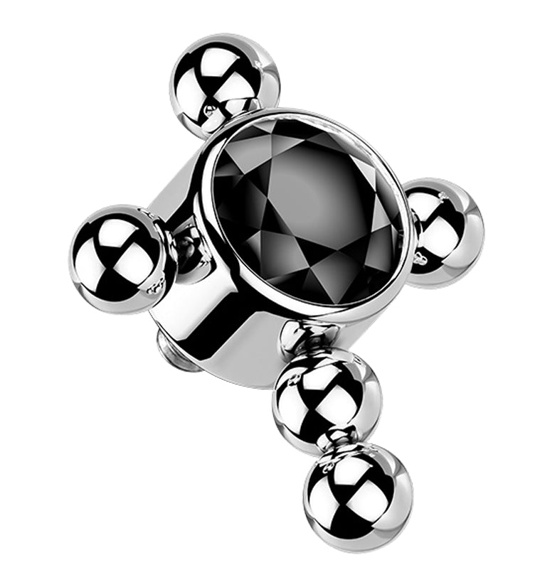 Beaded Cross Black CZ Titanium Internally Threaded Top