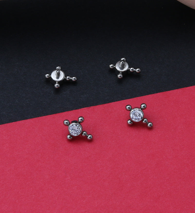 Beaded Cross Clear CZ Titanium Internally Threaded Top