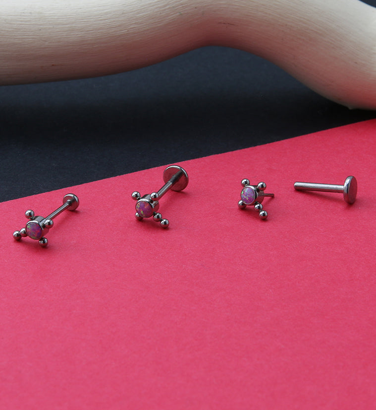 Beaded Cross Pink Opalite Titanium Threadless Cartilage Barbell