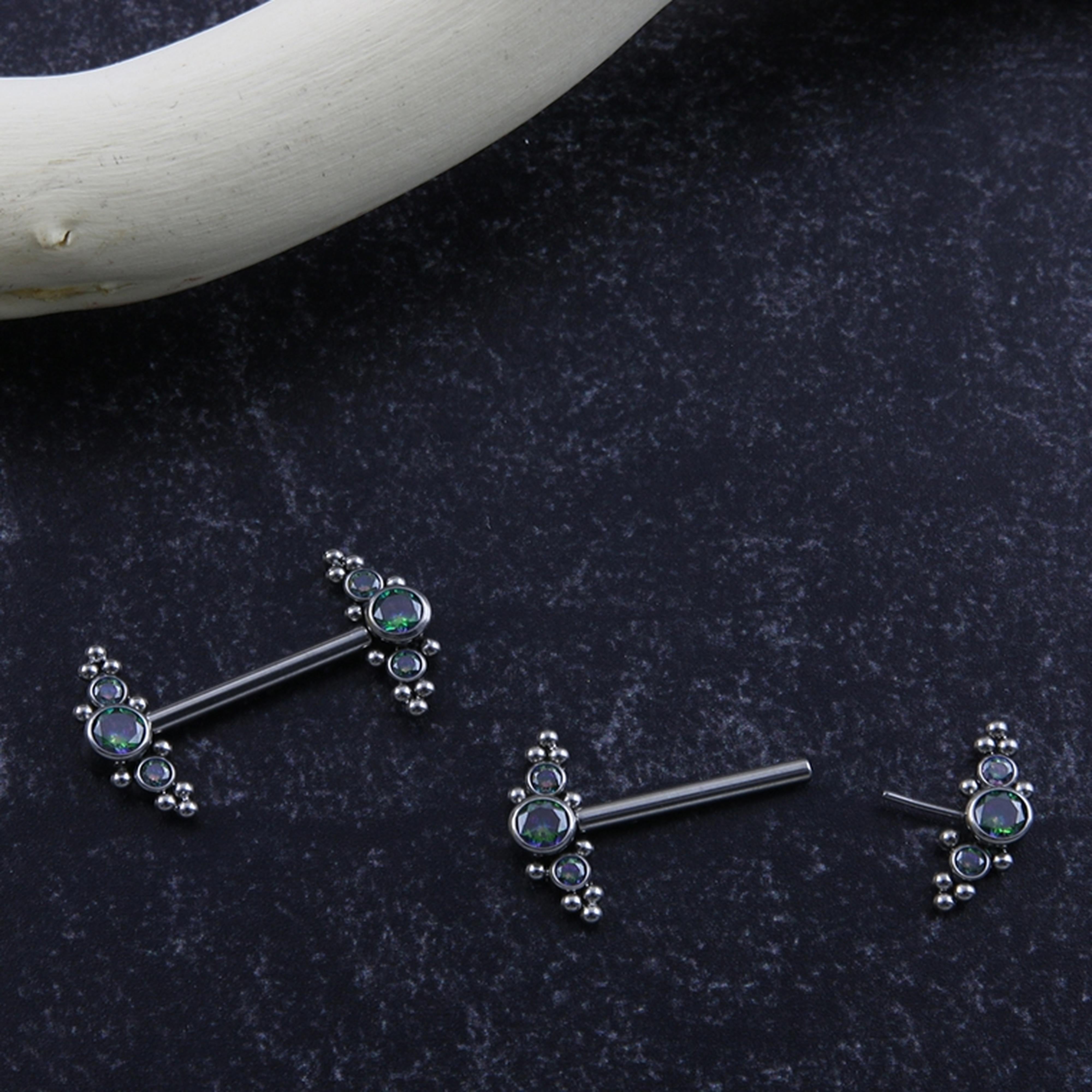 14G Beaded Black Aurora CZ Titanium Threadless Nipple Ring Barbells