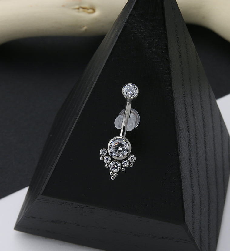 Beaded CZ Cluster Titanium Belly Button Ring