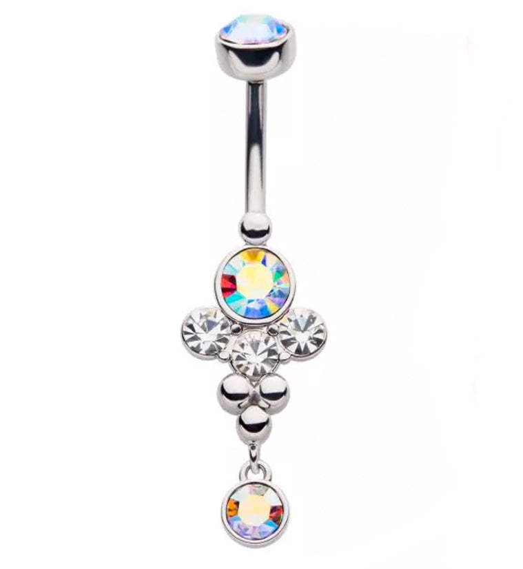 Rainbow Aurora CZ Array Belly Button Ring