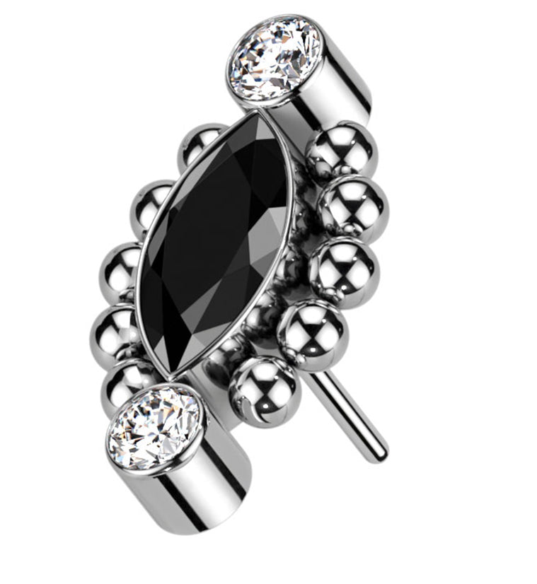 Beaded Empress Black CZ Threadless Titanium Top