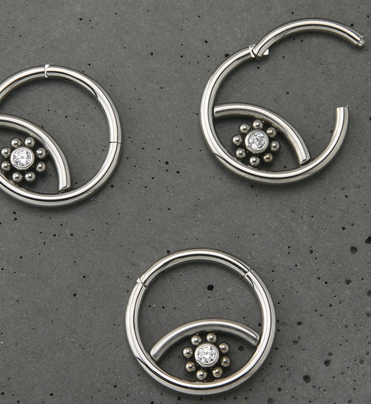 Beaded Flower CZ Titanium Hinged Segment Ring