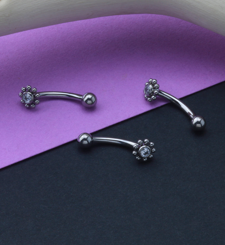 Beaded Gem Center Titanium Curved Barbell