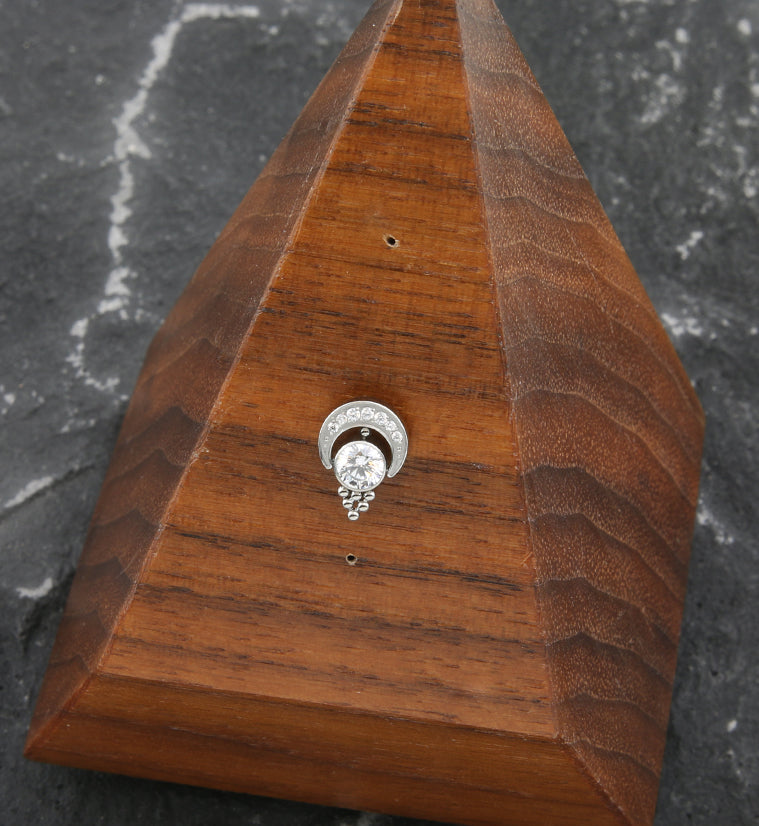 Beaded Half Moon Clear CZ Titanium Threadless Top