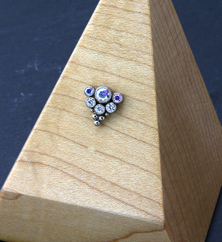 Beaded Hexad Rainbow Aurora CZ Threadless Titanium Top