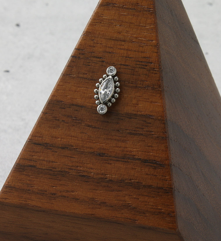 Beaded Oval CZ Threadless Titanium Top