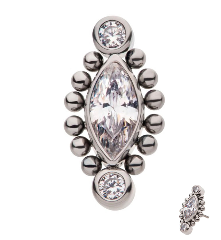 Beaded Oval CZ Threadless Titanium Top