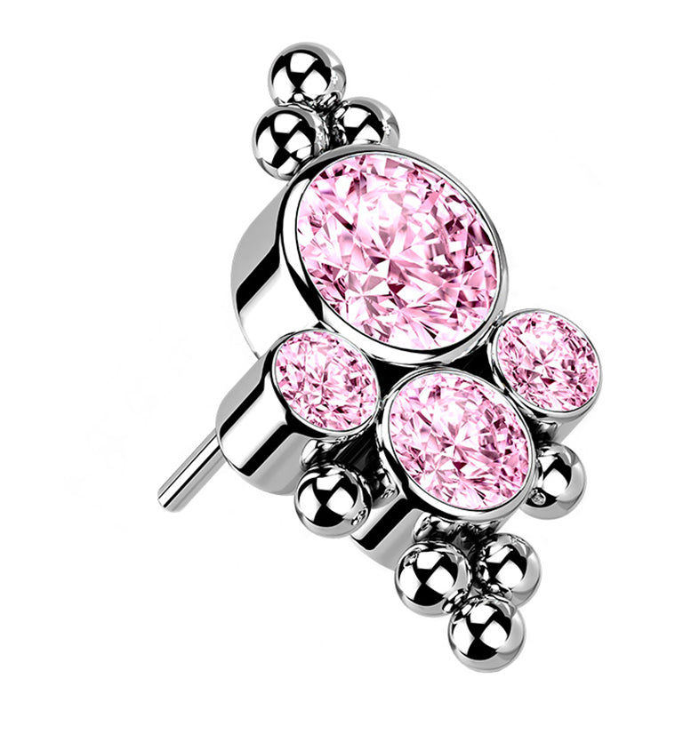 Beaded Pink CZ Bundle Titanium Threadless Top
