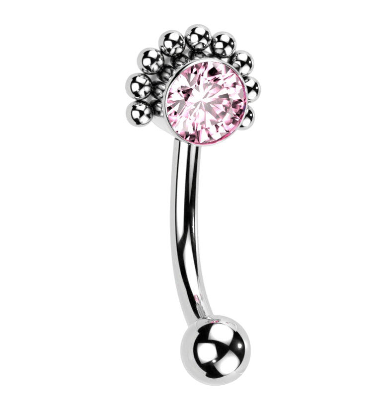 Beaded Pink CZ Titanium Threadless Curved Barbell