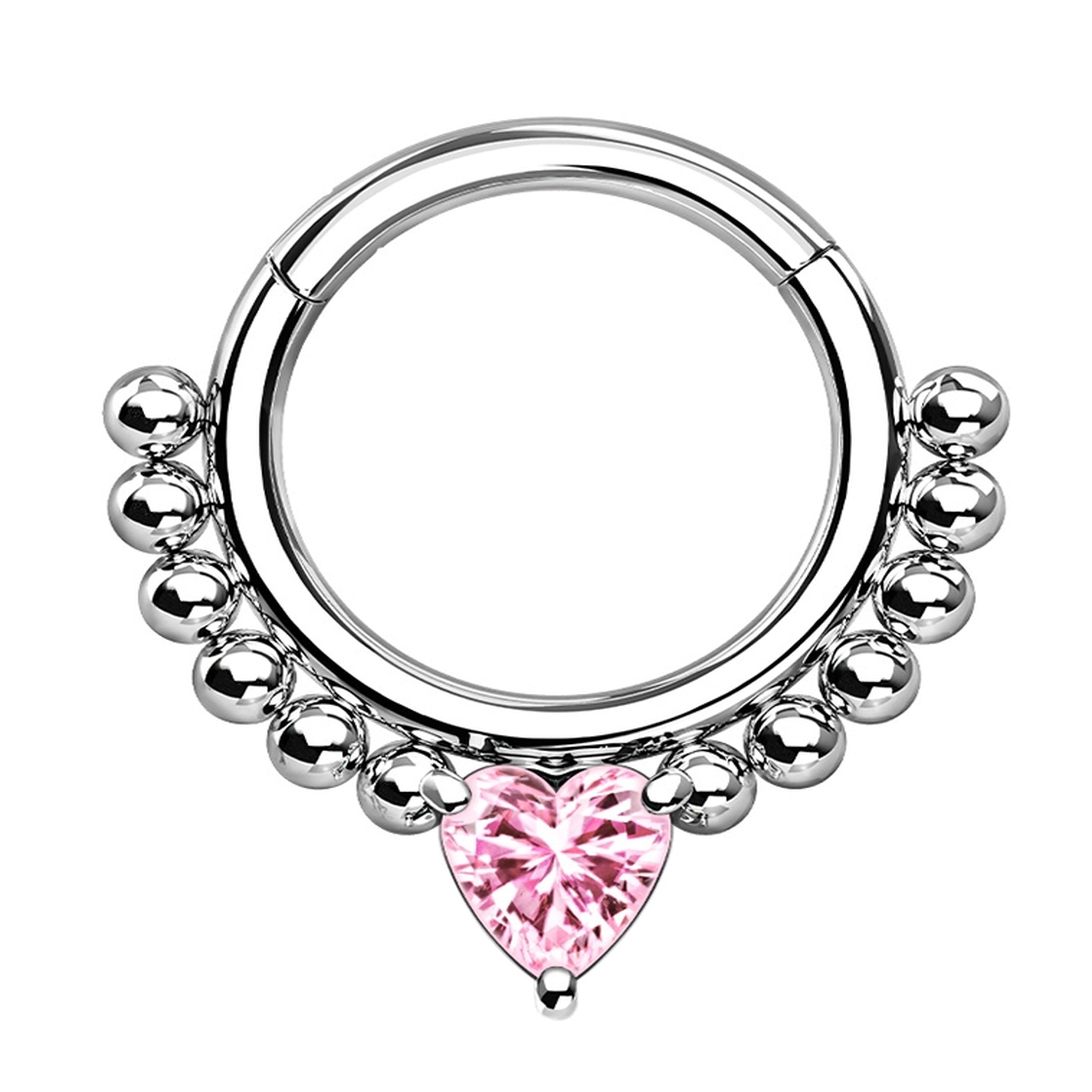 Beaded Pink Heart Hinged Segment Ring