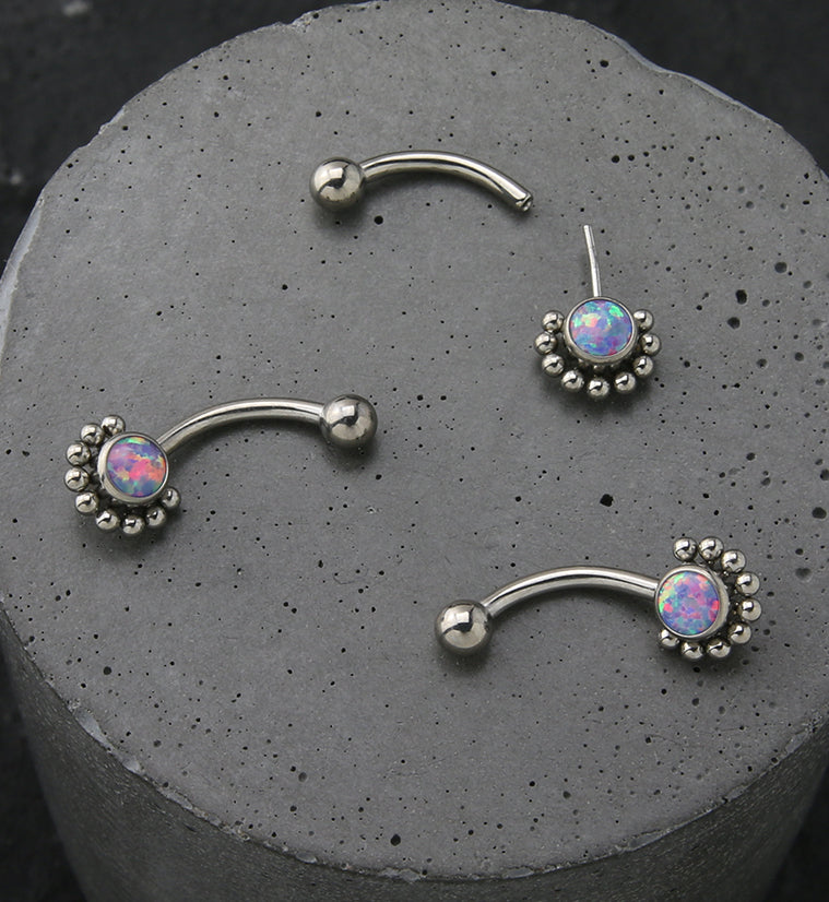 Beaded Purple Opalite Titanium Threadless Curved Barbell