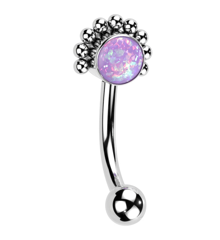 Beaded Purple Opalite Titanium Threadless Curved Barbell