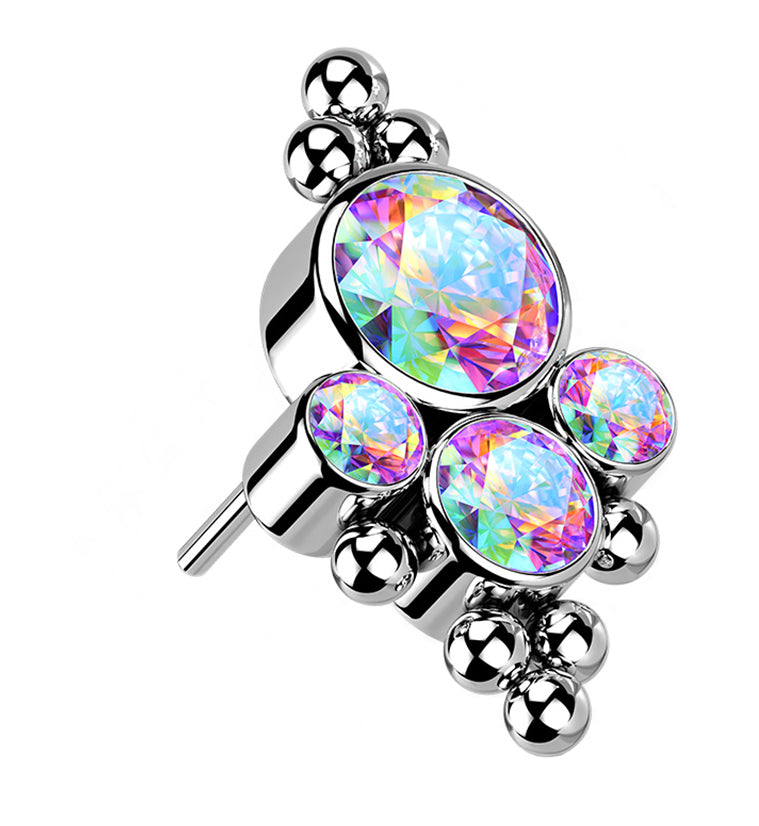 Beaded Rainbow Aurora CZ Bundle Titanium Threadless Top