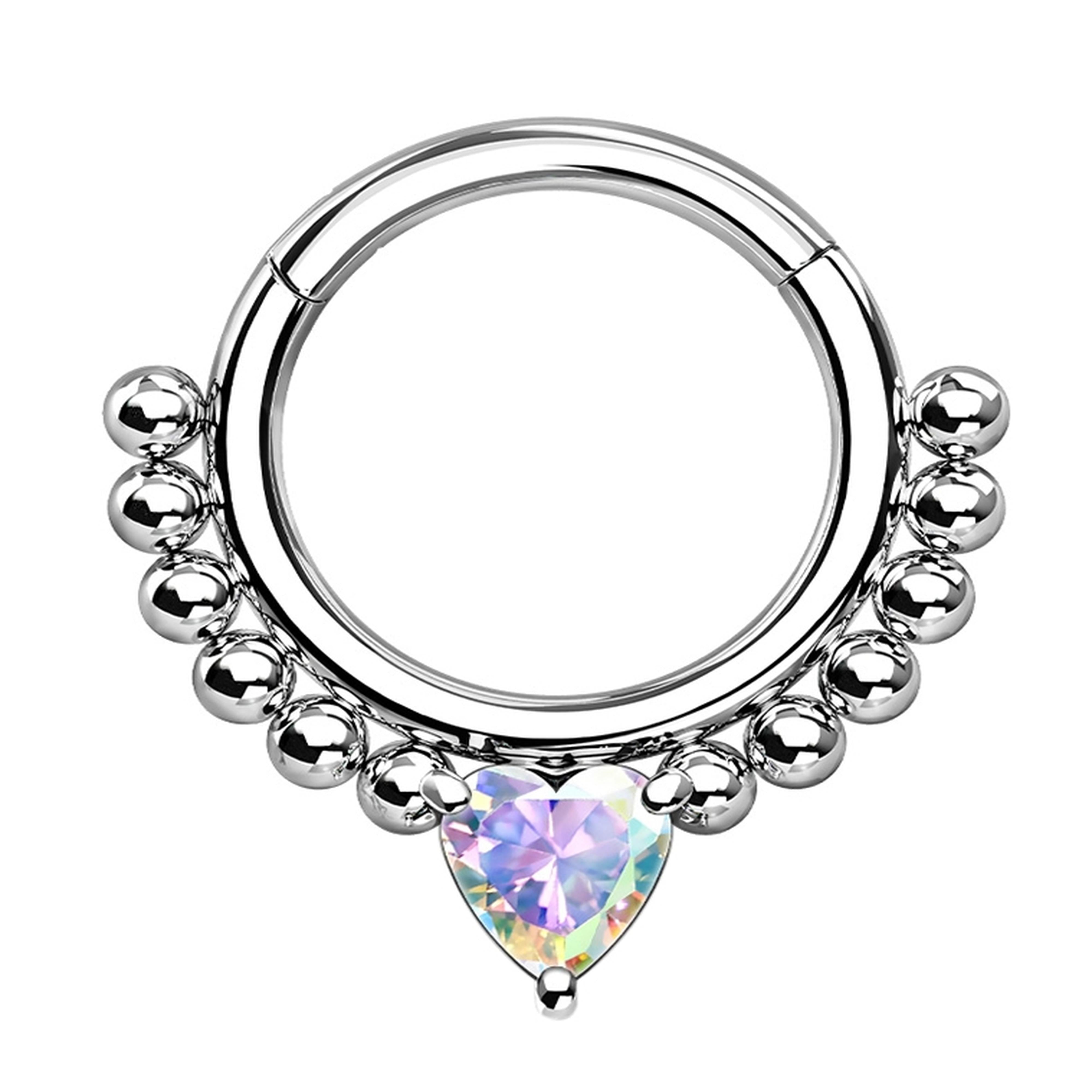 Beaded Rainbow Aurora Heart Hinged Segment Ring