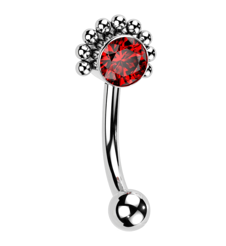 Beaded Red CZ Titanium Threadless Curved Barbell