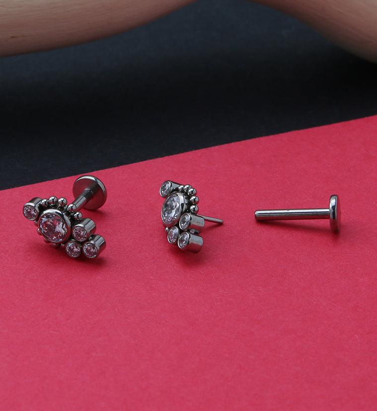 Beaded Rim Clear CZ Titanium Threadless Cartilage Barbell