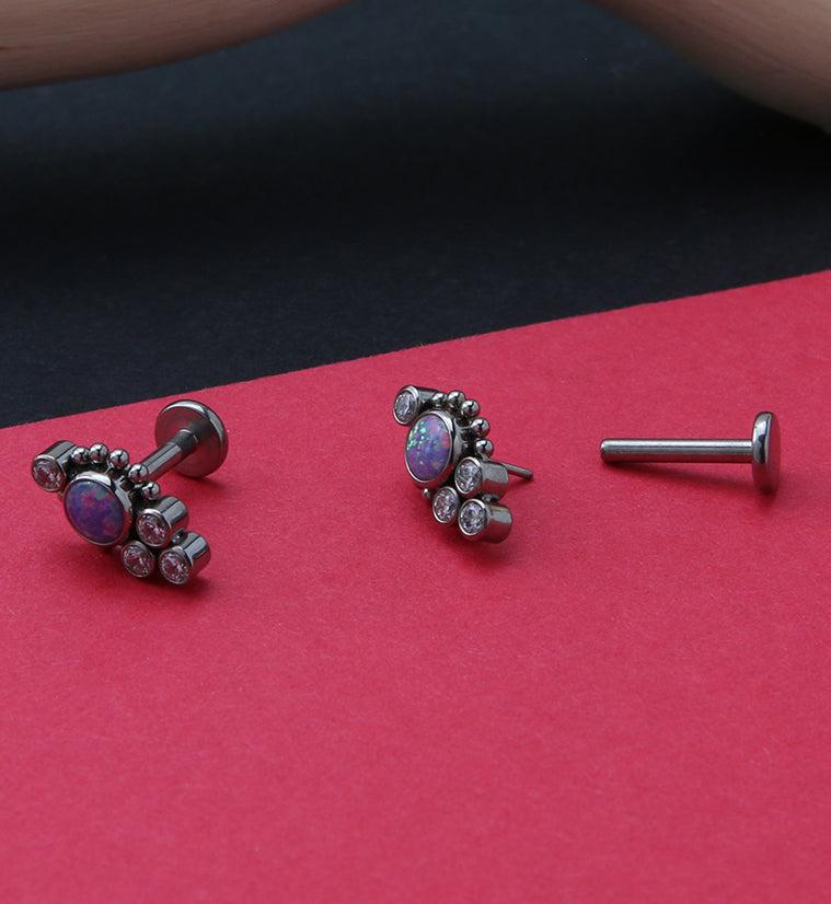 Beaded Rim Purple Opalite Titanium Threadless Cartilage Barbell