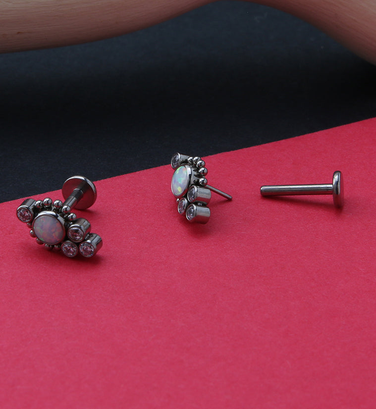 Beaded Rim White Opalite Titanium Threadless Cartilage Barbell